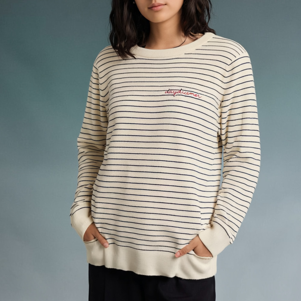 Banana Republic Daydreamer Stripe Sweater Cream - Soft Knit Cozy Pullover Small